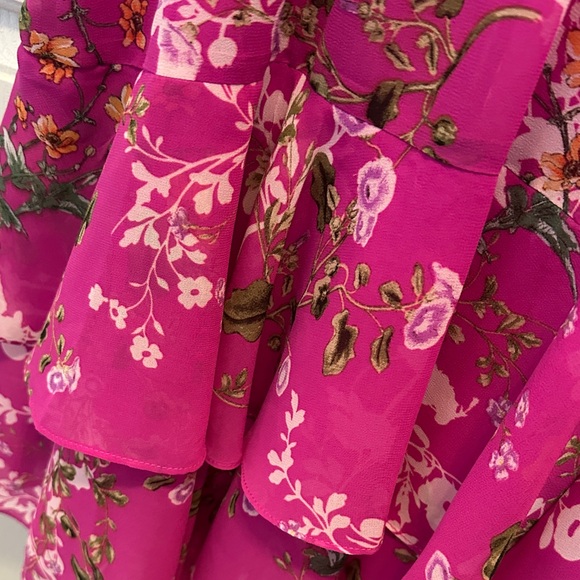 Taylor Petite Floral Pink Dress with Ruffle Hem Smocked Waist Lined Size 16P - Picture 6 of 9